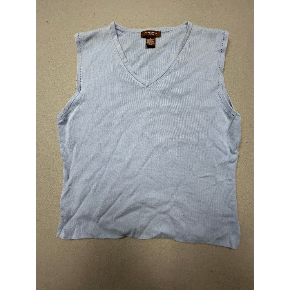 Esperanto Sweater Vest 100% Cotton Light Blue M Womens